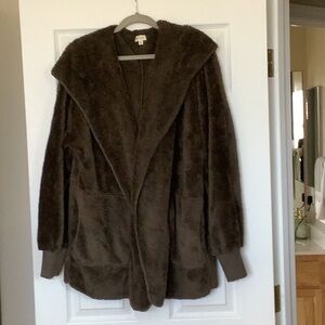 Olive Green Fleece Open Jacket
